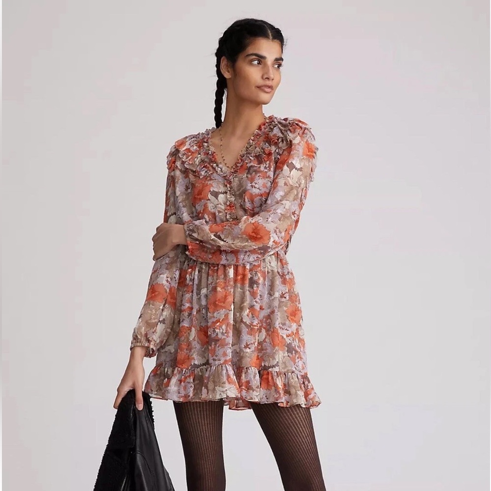 Anthropologie NWT Current Air Ruffle Floral Mini Dress Medium